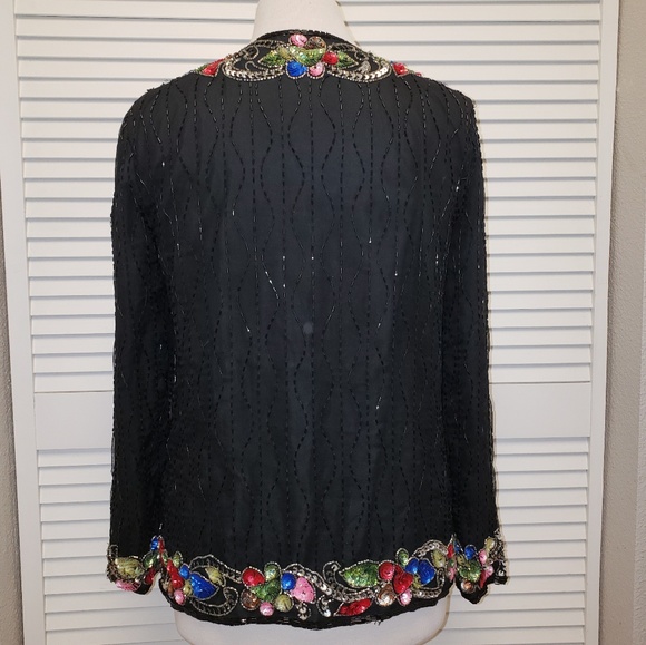 FELICITY Vintage Beaded Silk Evening Jacket. S/P - Picture 5 of 8